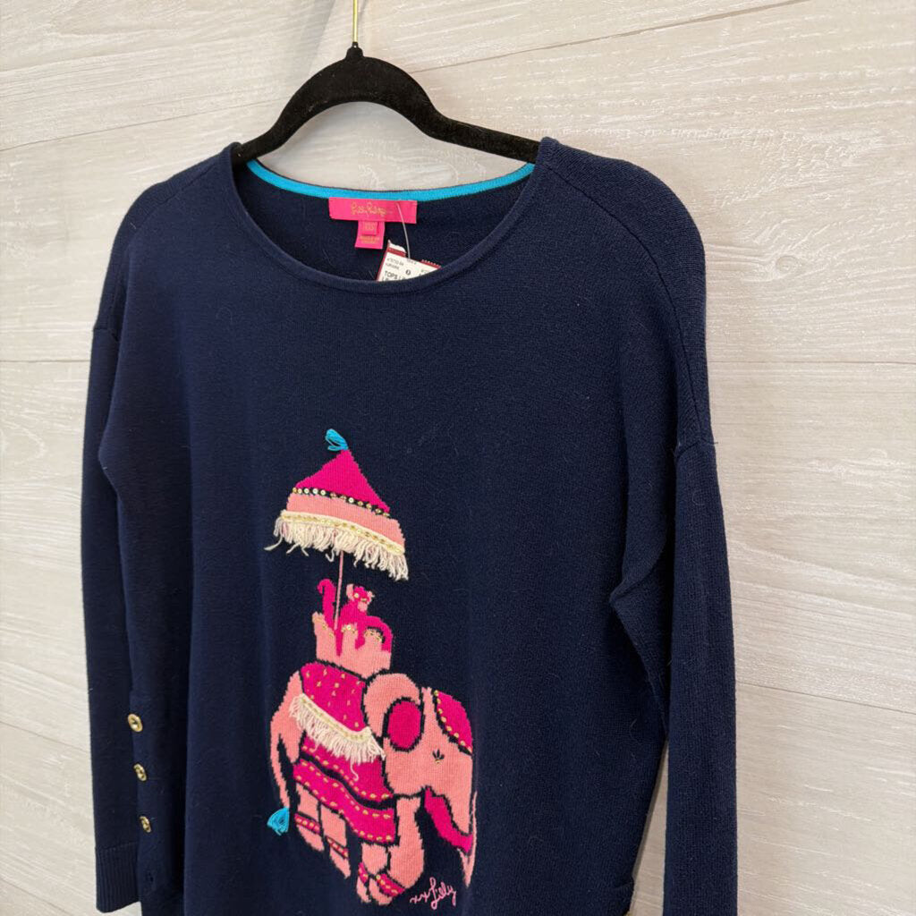 Lilly Pulitzer Navy/ Pink Caralynn Elephant Sweater XXS