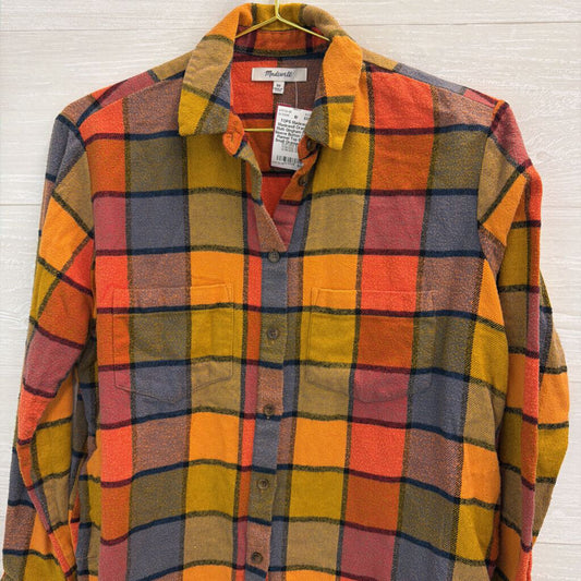 Madewell Orange/ Multi Gingham Long Sleeve Button Down Flannel Top Extra Small