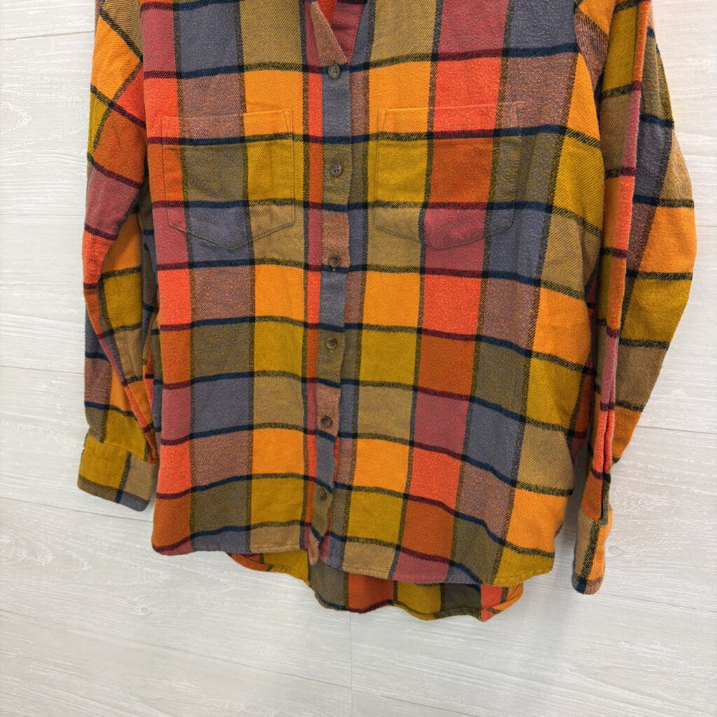 Madewell Orange/ Multi Gingham Long Sleeve Button Down Flannel Top Extra Small