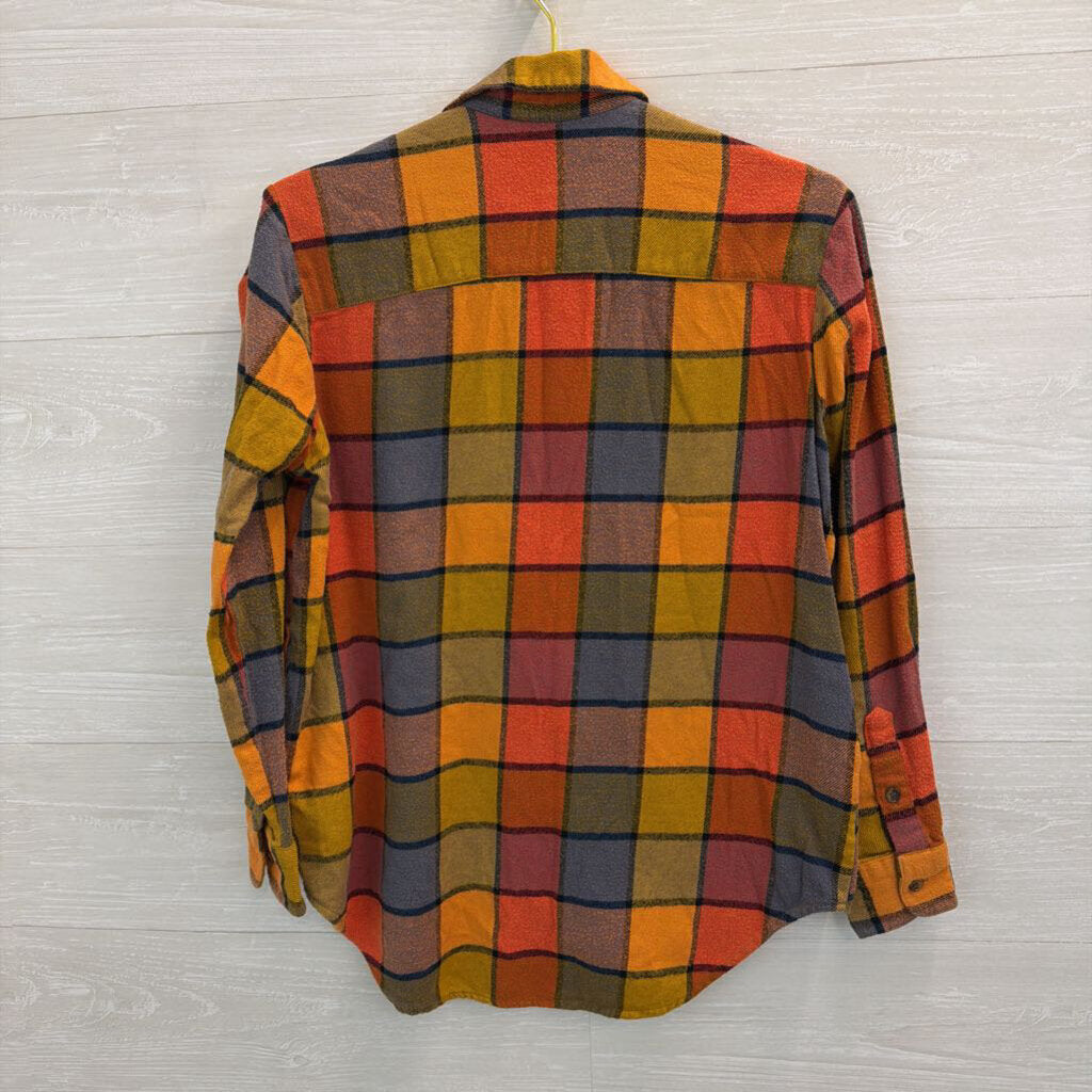 Madewell Orange/ Multi Gingham Long Sleeve Button Down Flannel Top Extra Small
