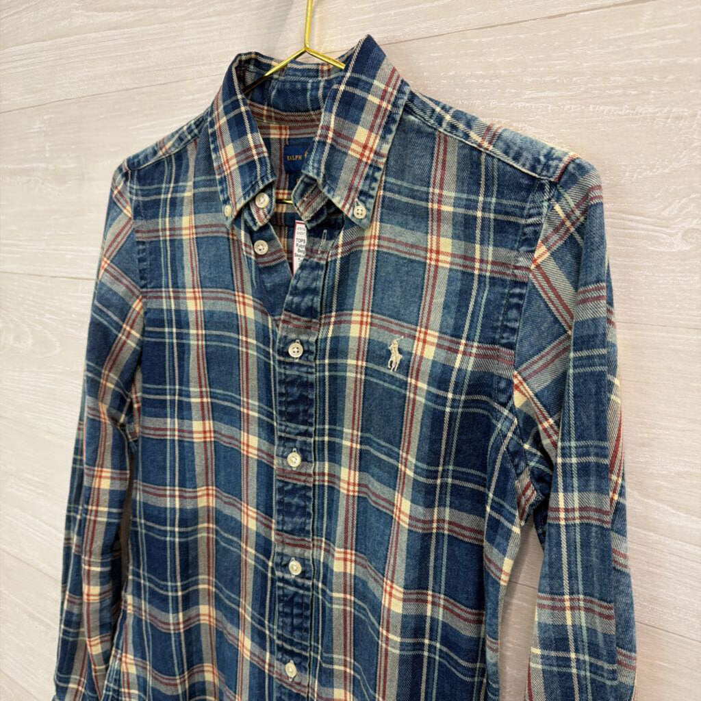 Ralph Lauren Blue/ Beige Plaid Long Sleeve Button Down Top Extra Small