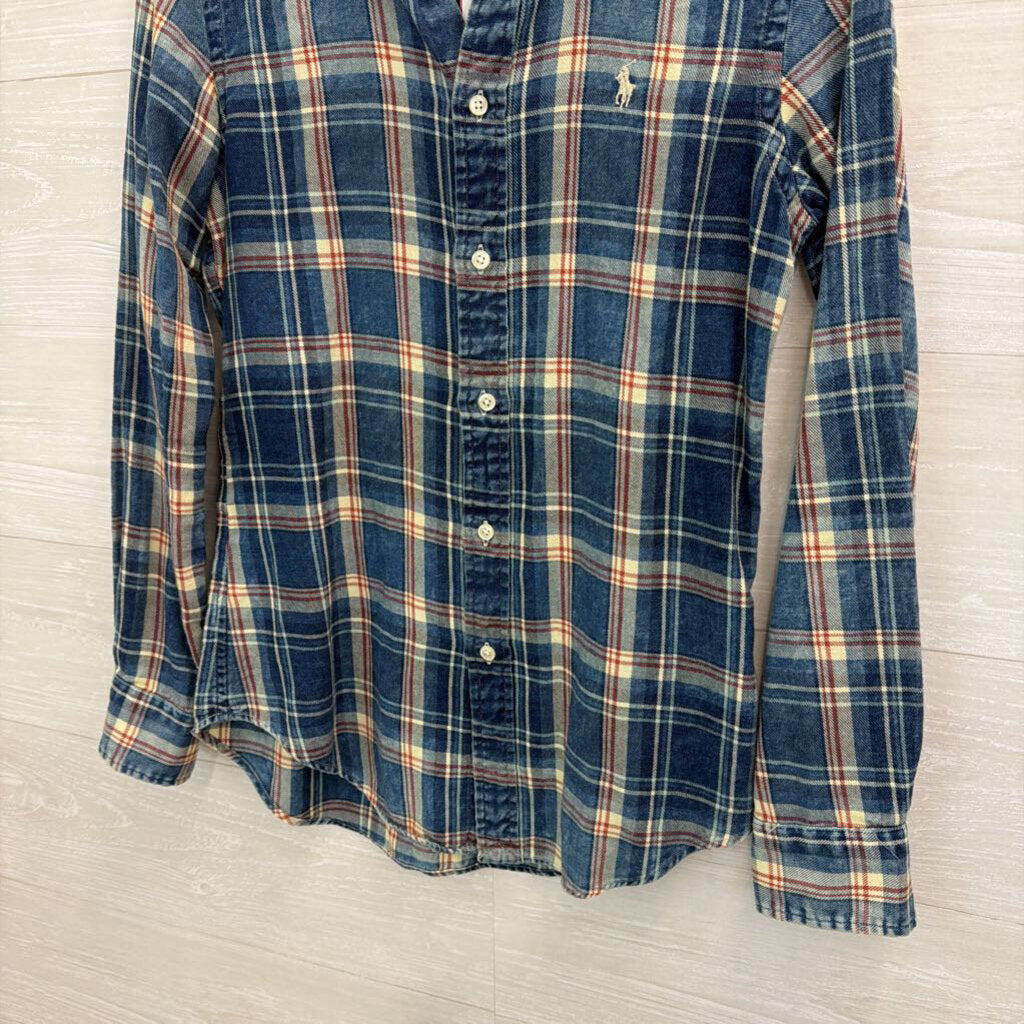 Ralph Lauren Blue/ Beige Plaid Long Sleeve Button Down Top Extra Small
