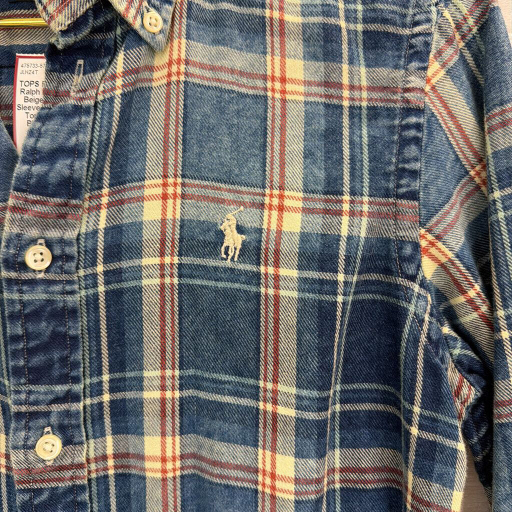 Ralph Lauren Blue/ Beige Plaid Long Sleeve Button Down Top Extra Small