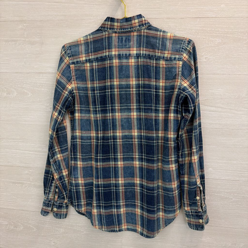 Ralph Lauren Blue/ Beige Plaid Long Sleeve Button Down Top Extra Small