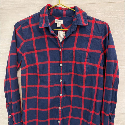 J Crew Navy/ Red Gingham Long Sleeve Button Down Top Extra Small