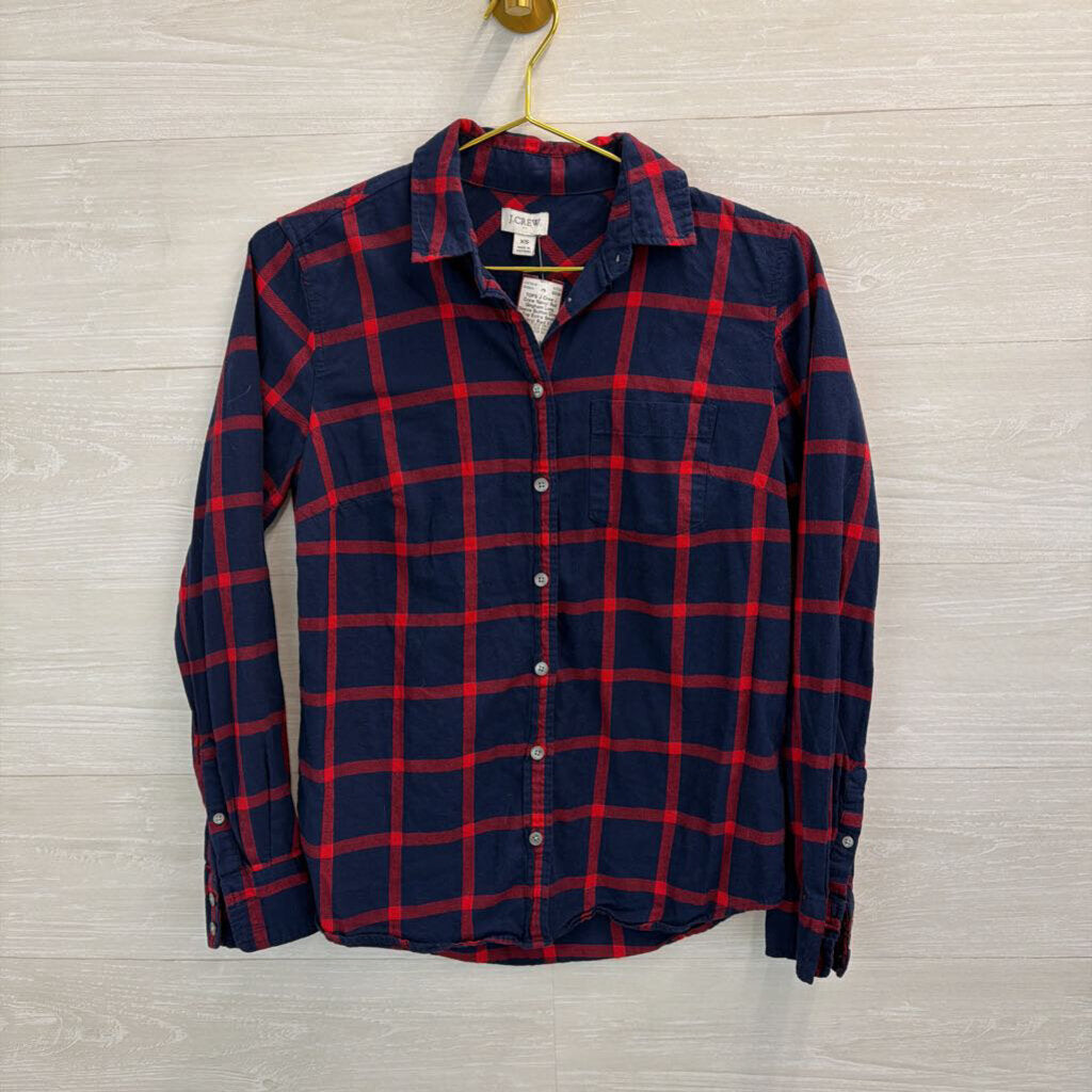 J Crew Navy/ Red Gingham Long Sleeve Button Down Top Extra Small