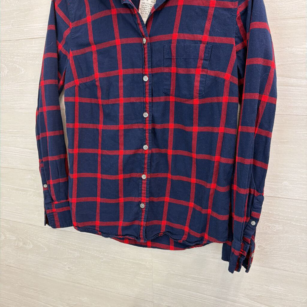 J Crew Navy/ Red Gingham Long Sleeve Button Down Top Extra Small