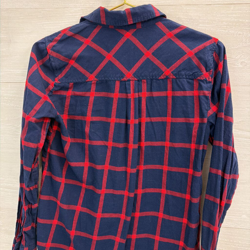 J Crew Navy/ Red Gingham Long Sleeve Button Down Top Extra Small
