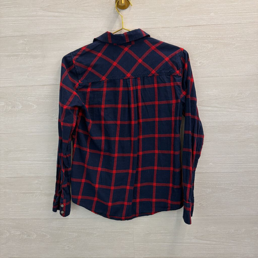J Crew Navy/ Red Gingham Long Sleeve Button Down Top Extra Small