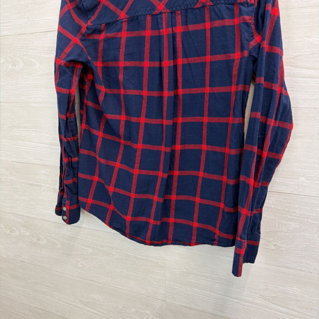 J Crew Navy/ Red Gingham Long Sleeve Button Down Top Extra Small
