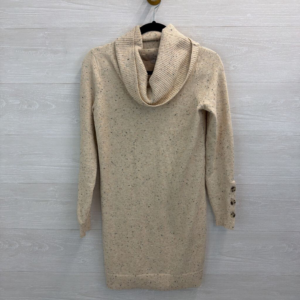 Loft Beige/ Black Speckled Knit Turtleneck Sweater Dress Extra Small