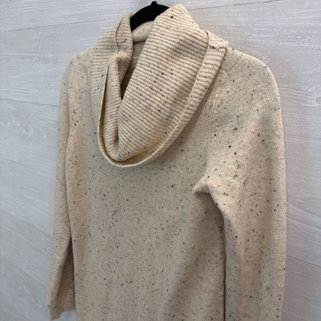 Loft Beige/ Black Speckled Knit Turtleneck Sweater Dress Extra Small