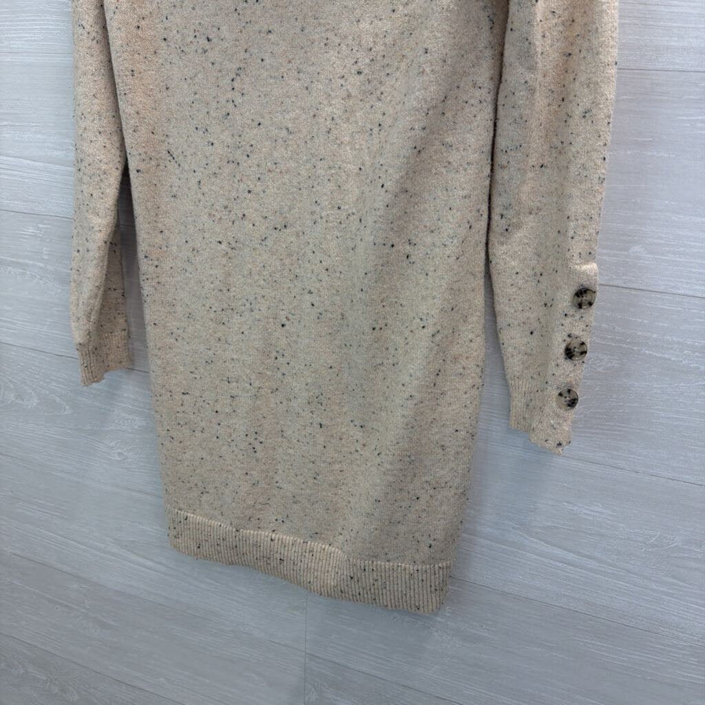 Loft Beige/ Black Speckled Knit Turtleneck Sweater Dress Extra Small