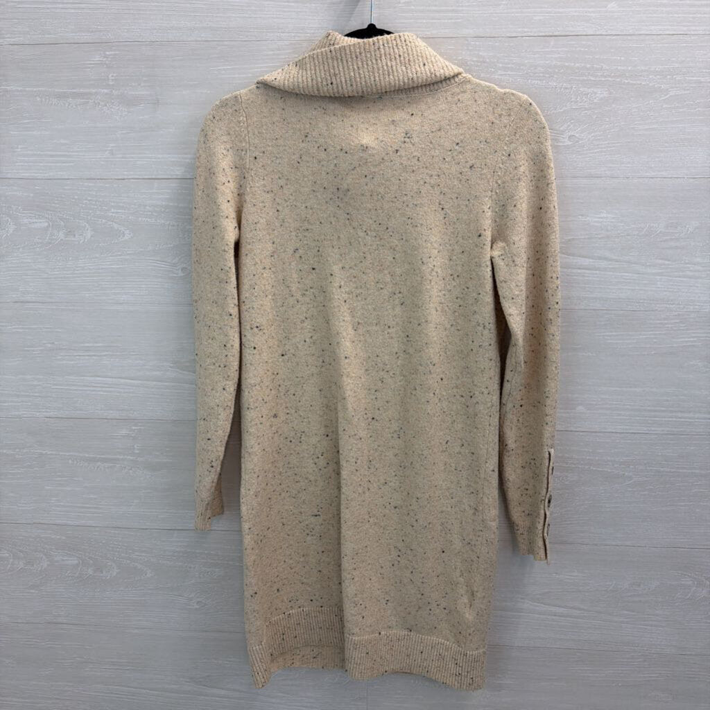 Loft Beige/ Black Speckled Knit Turtleneck Sweater Dress Extra Small