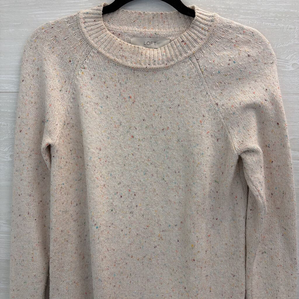 Loft Beige/ Multi Speckled Knit Long Sleeve Sweater Top Extra Small