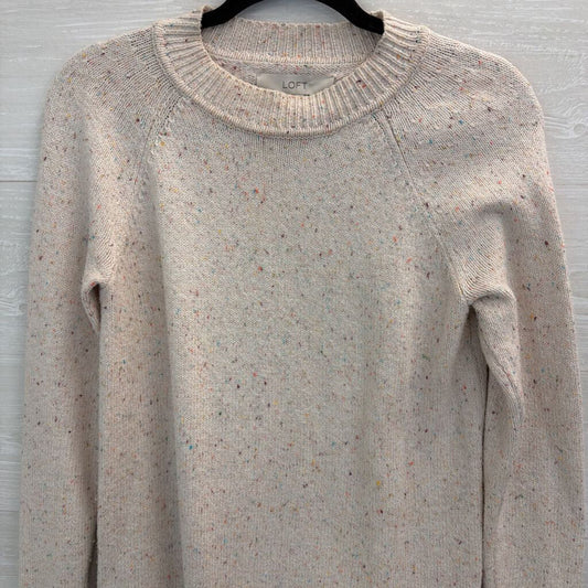 Loft Beige/ Multi Speckled Knit Long Sleeve Sweater Top Extra Small