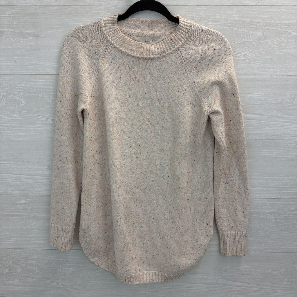 Loft Beige/ Multi Speckled Knit Long Sleeve Sweater Top Extra Small