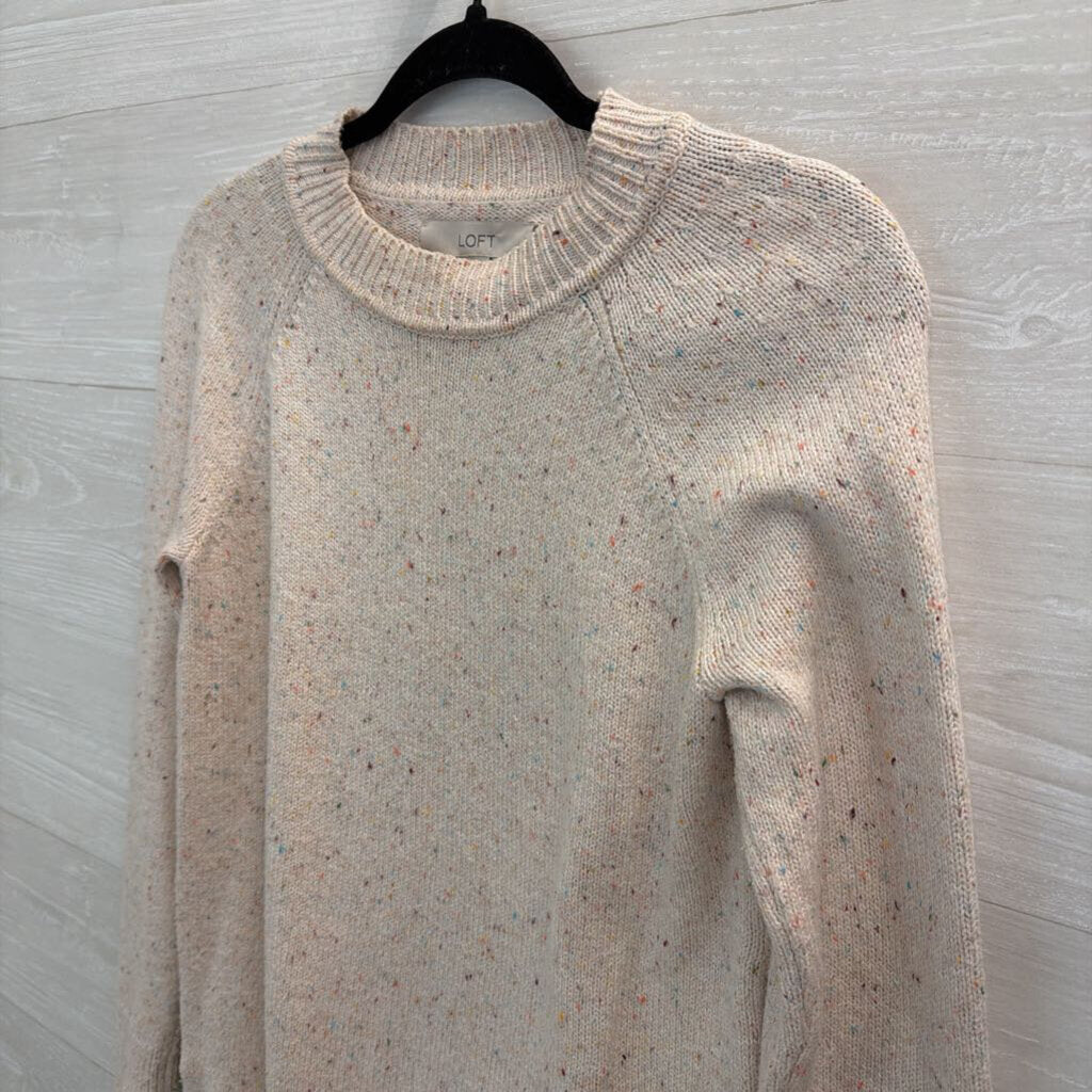 Loft Beige/ Multi Speckled Knit Long Sleeve Sweater Top Extra Small