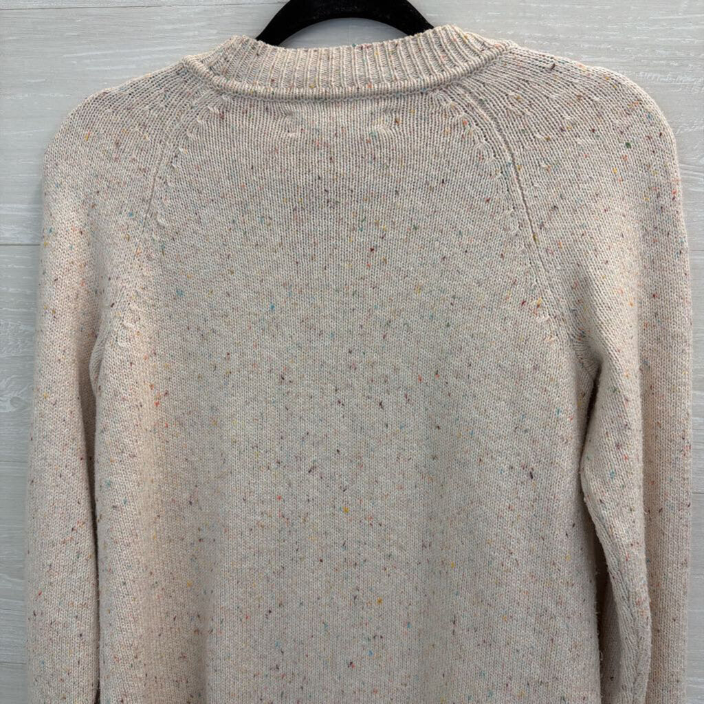 Loft Beige/ Multi Speckled Knit Long Sleeve Sweater Top Extra Small