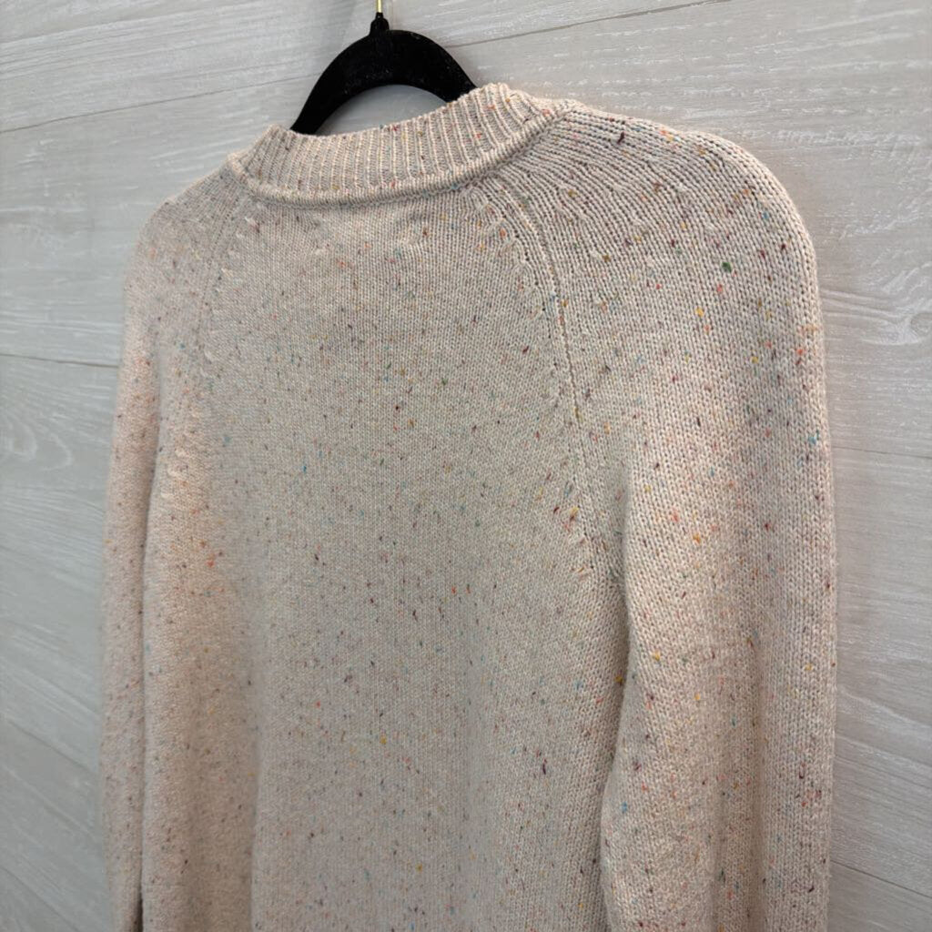 Loft Beige/ Multi Speckled Knit Long Sleeve Sweater Top Extra Small