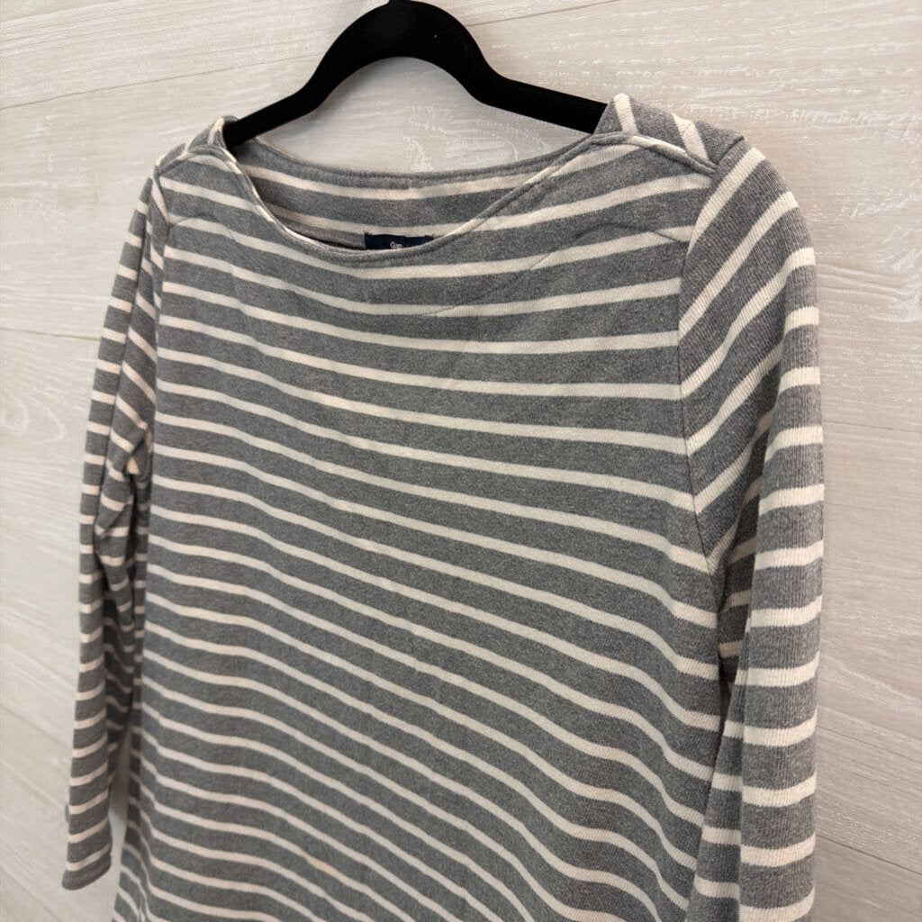 Gap Grey/ White Striped Long Sleeve Top Medium