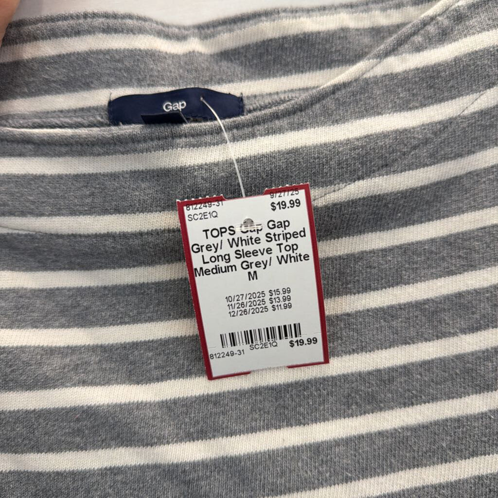 Gap Grey/ White Striped Long Sleeve Top Medium