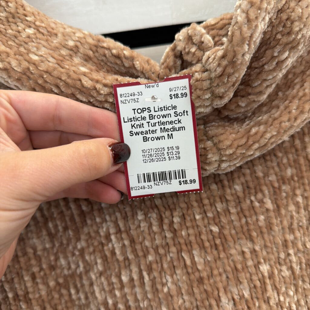 Listicle Brown Soft Knit Turtleneck Sweater Medium
