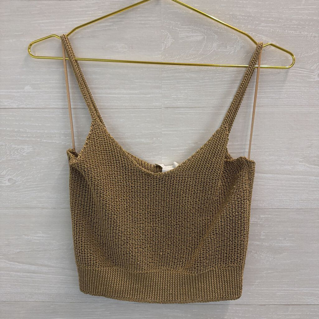 House of Harlow Gold Knit Cropped Tank Top Medium