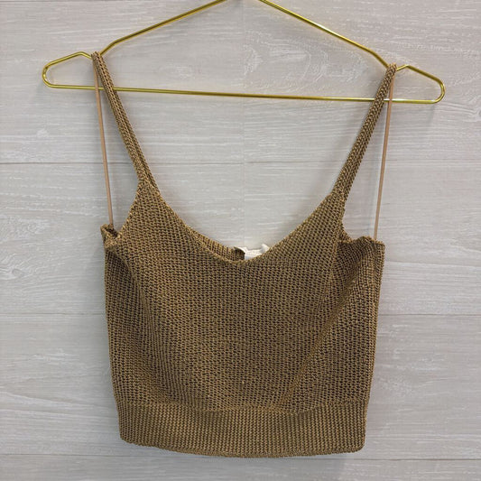 House of Harlow Gold Knit Cropped Tank Top Medium