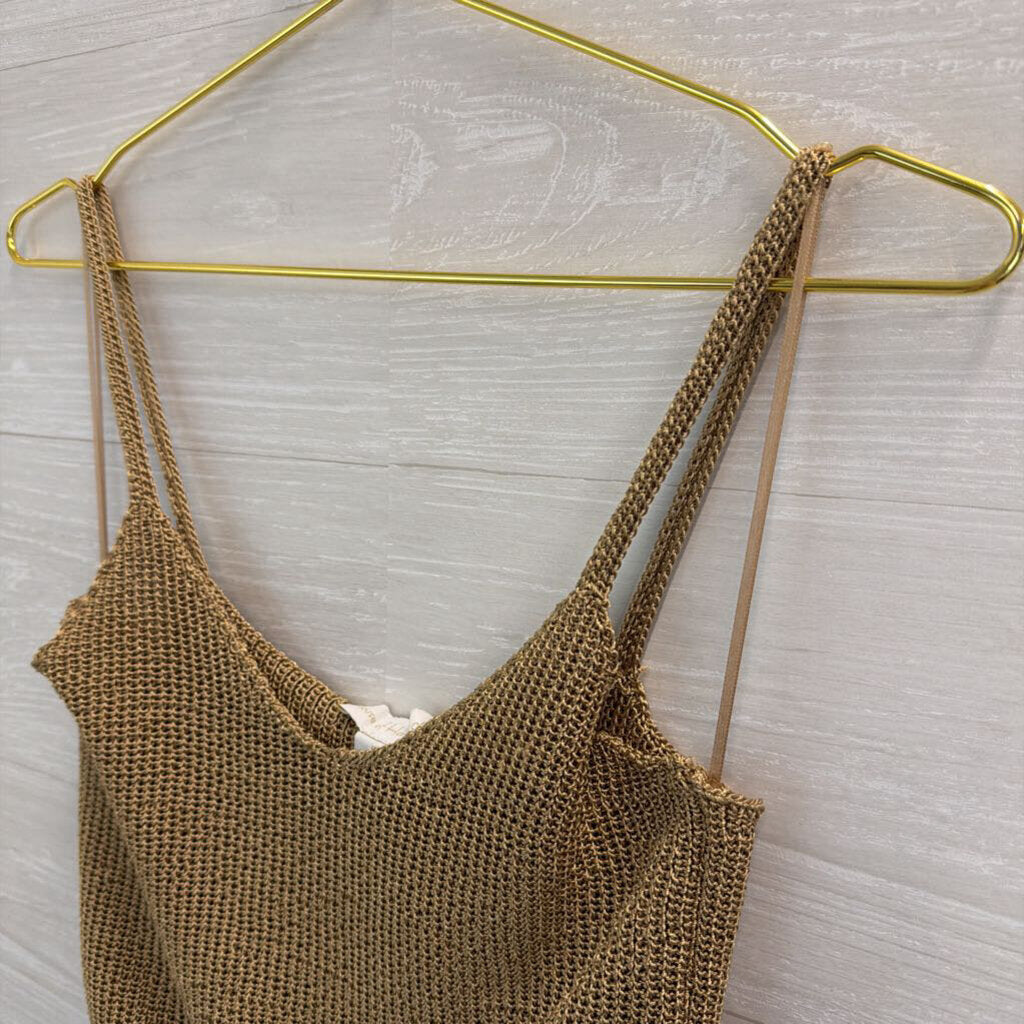 House of Harlow Gold Knit Cropped Tank Top Medium