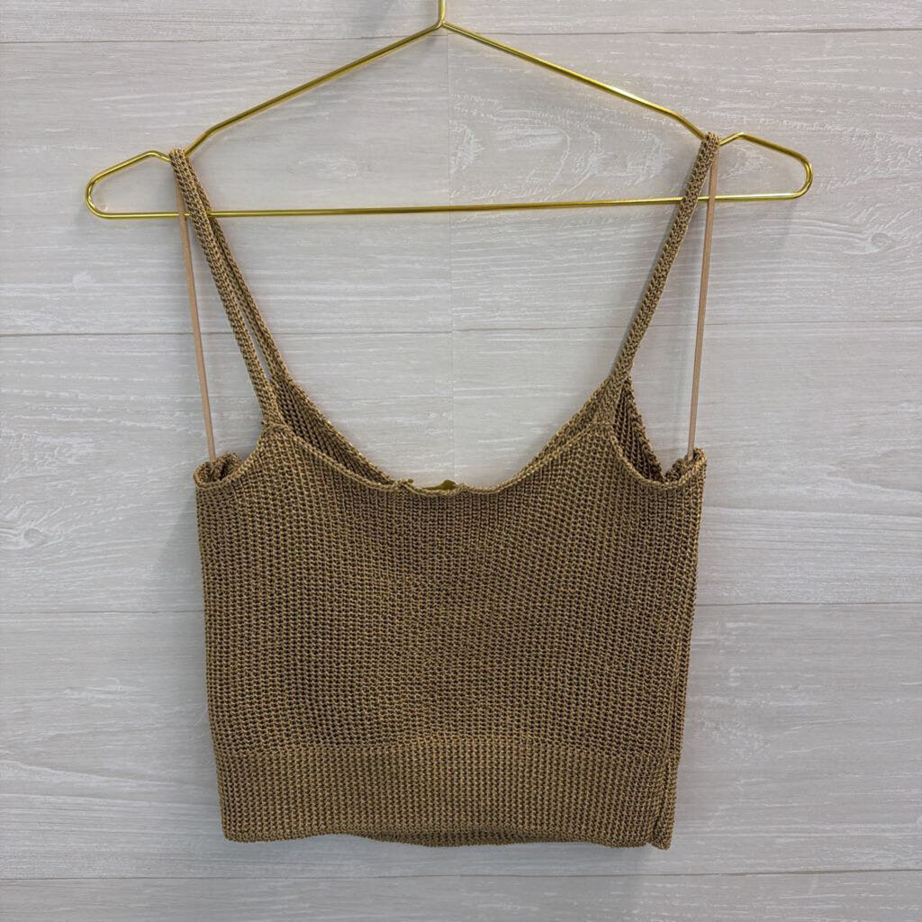 House of Harlow Gold Knit Cropped Tank Top Medium