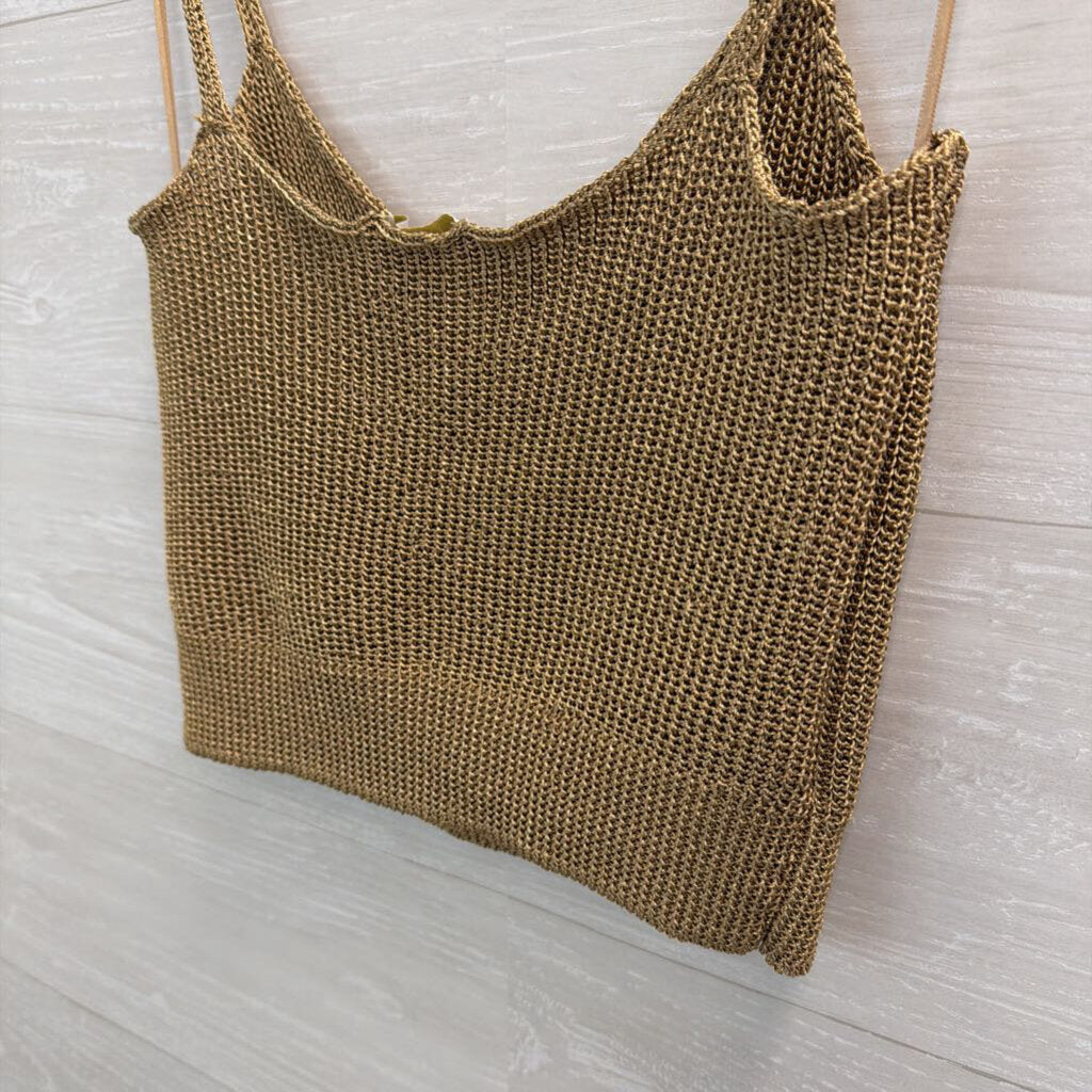 House of Harlow Gold Knit Cropped Tank Top Medium