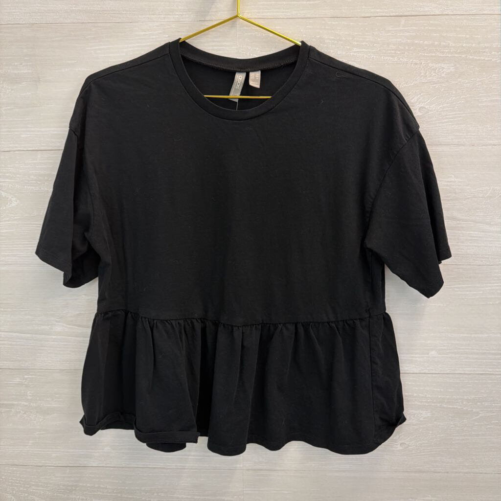 Asos Black Ruffle Hem Short Sleeve Top 6