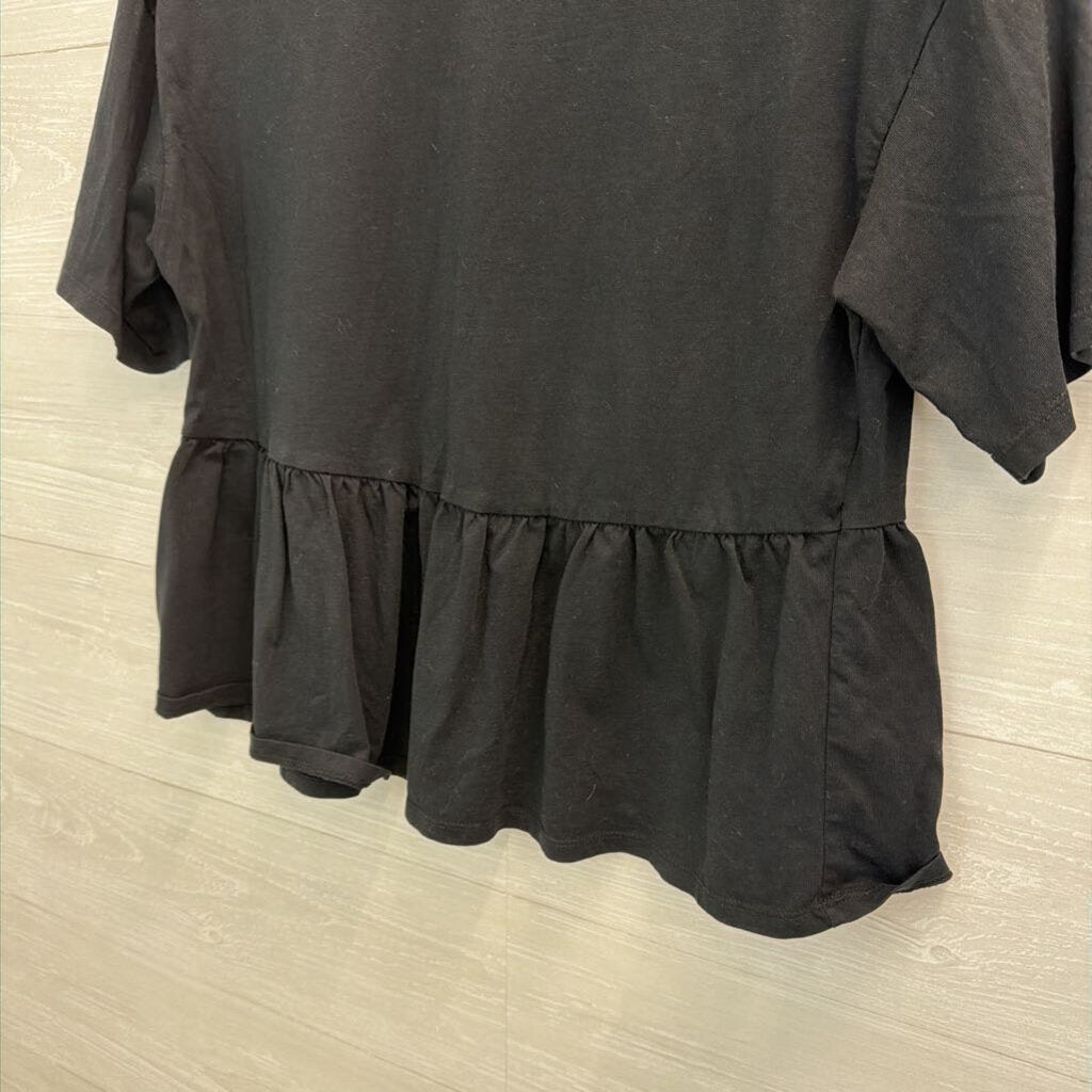 Asos Black Ruffle Hem Short Sleeve Top 6