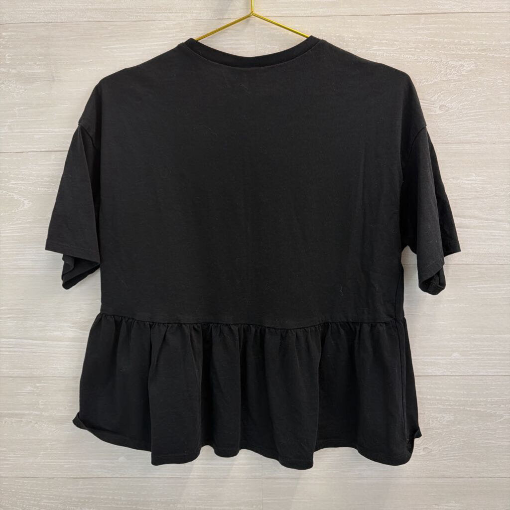 Asos Black Ruffle Hem Short Sleeve Top 6