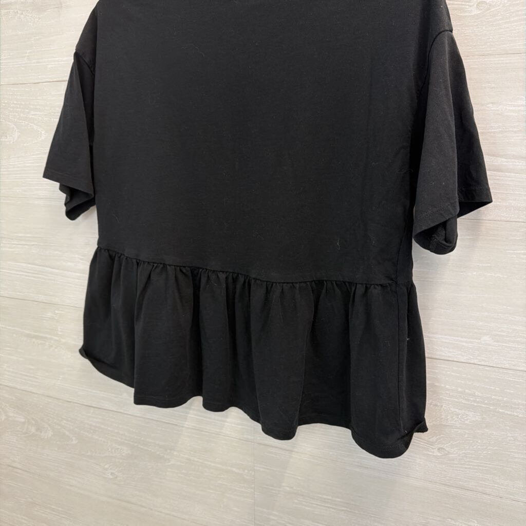 Asos Black Ruffle Hem Short Sleeve Top 6