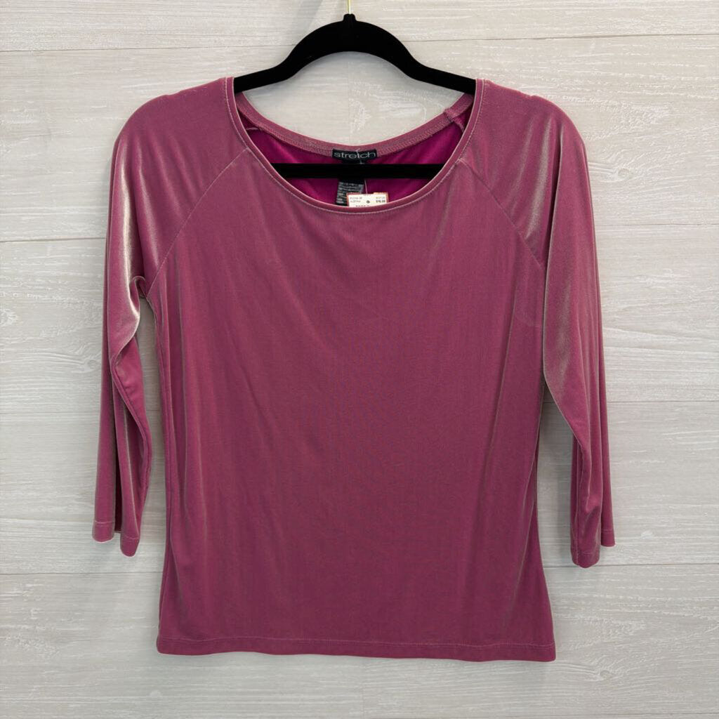 Stretch Pink Sheen Velvet Long Sleeve Top Medium
