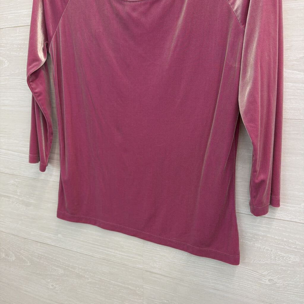 Stretch Pink Sheen Velvet Long Sleeve Top Medium
