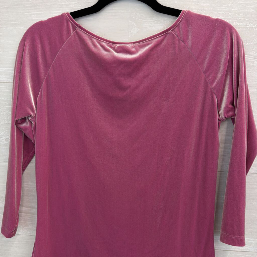 Stretch Pink Sheen Velvet Long Sleeve Top Medium