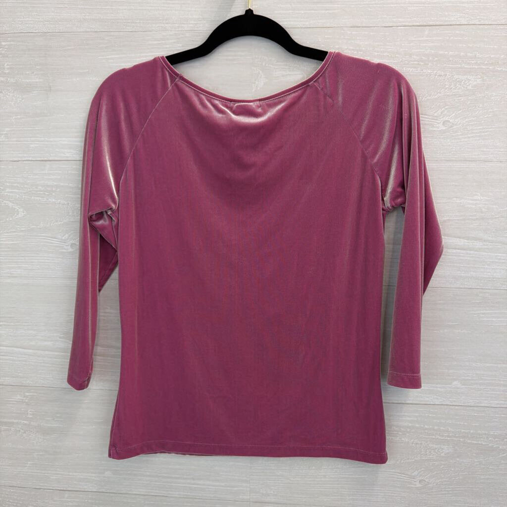 Stretch Pink Sheen Velvet Long Sleeve Top Medium