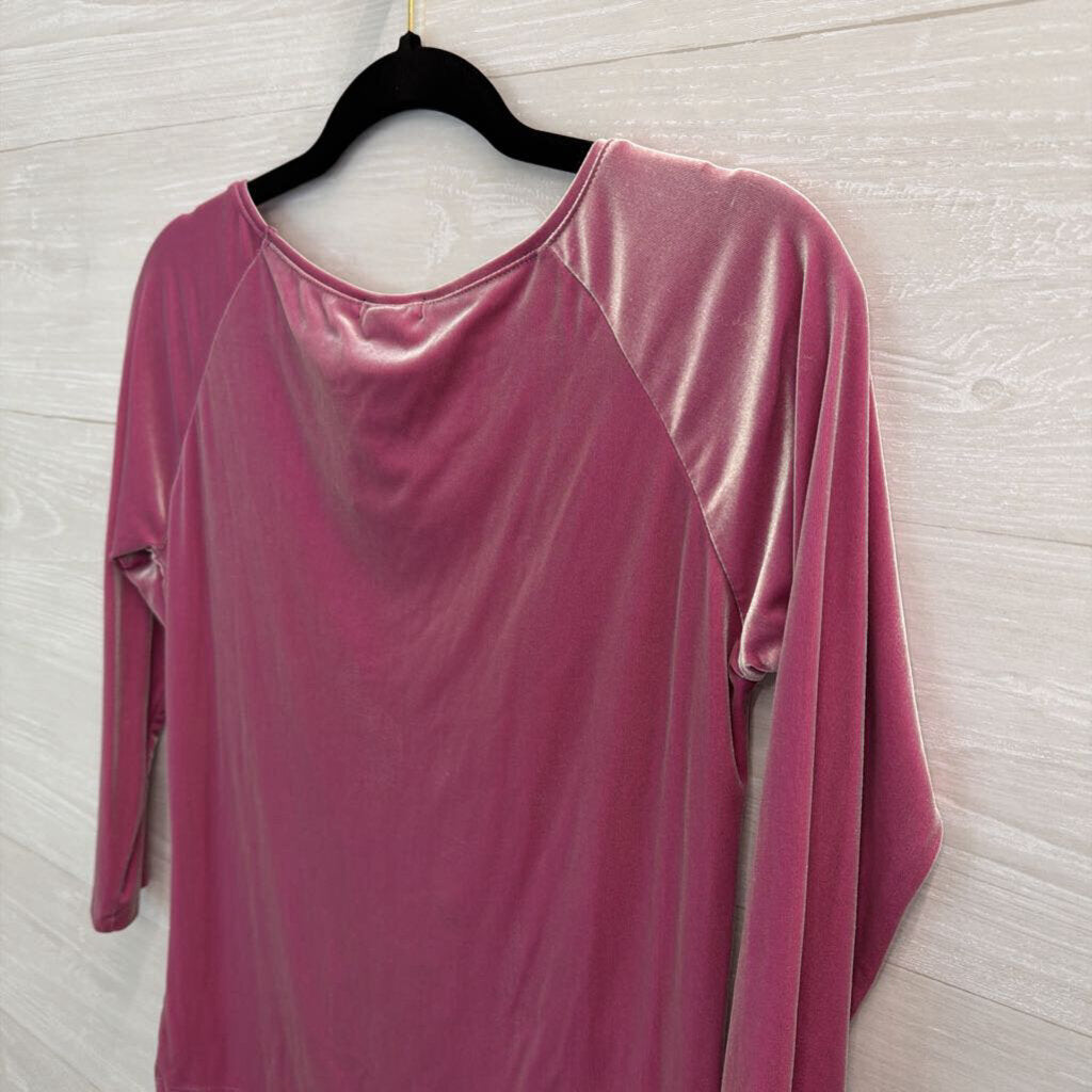 Stretch Pink Sheen Velvet Long Sleeve Top Medium