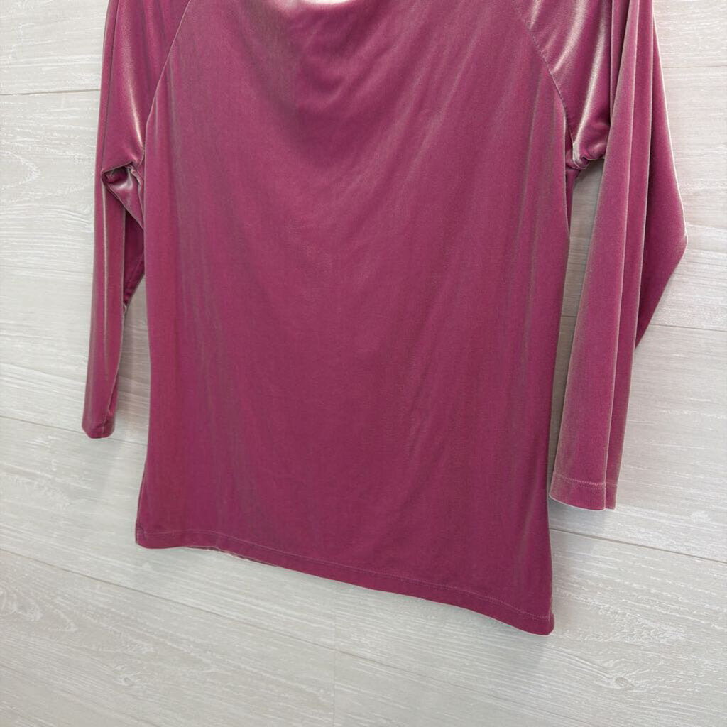 Stretch Pink Sheen Velvet Long Sleeve Top Medium