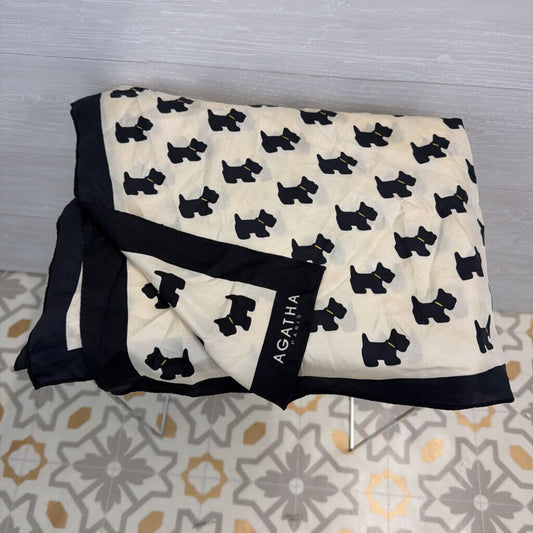 Agatha Paris 100% Silk Cream/ Black Scottish Terrier Dog Scarf