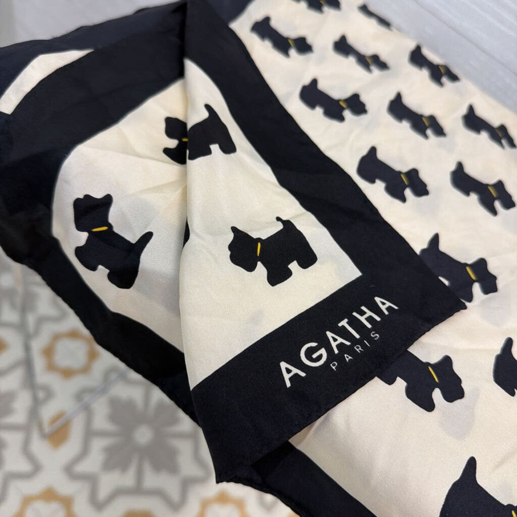 Agatha Paris 100% Silk Cream/ Black Scottish Terrier Dog Scarf
