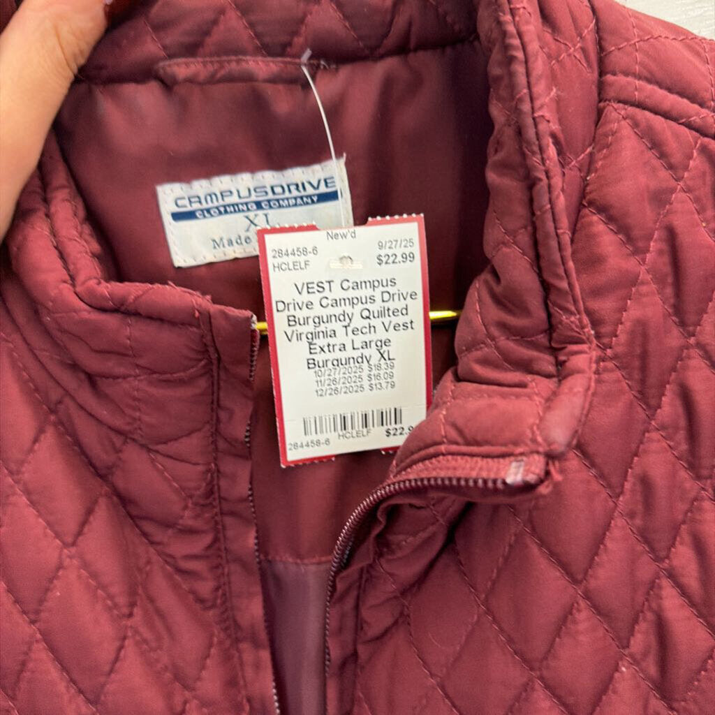 Campus Drive Burgundy Quilted Virginia Tech Vest Extra Large