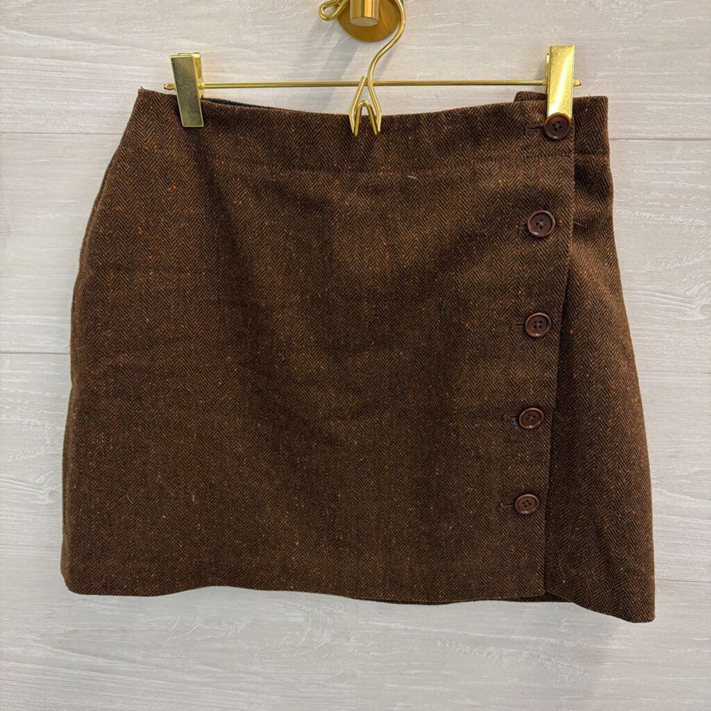J Crew Brown Tweed Side Button Skirt Extra Small
