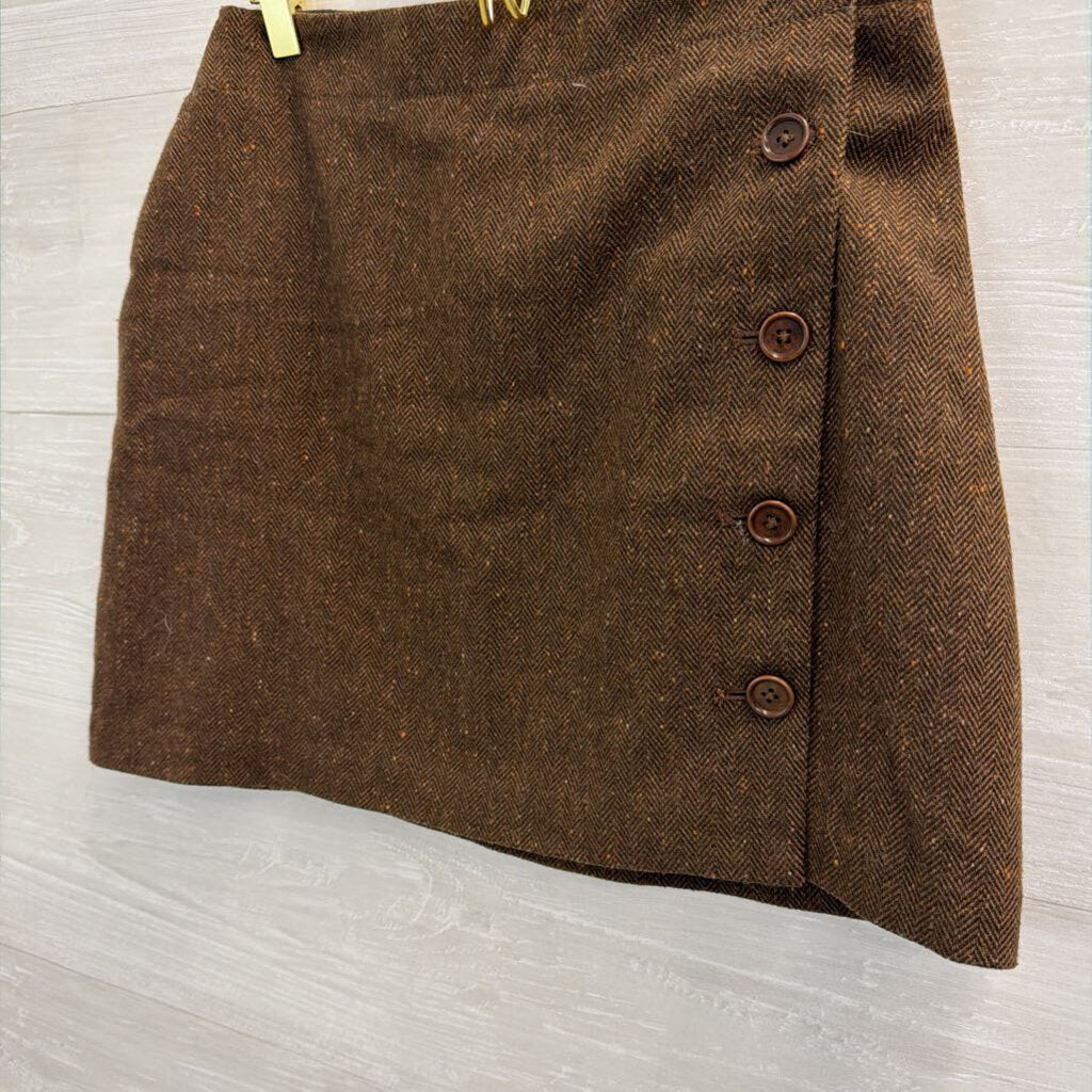 J Crew Brown Tweed Side Button Skirt Extra Small