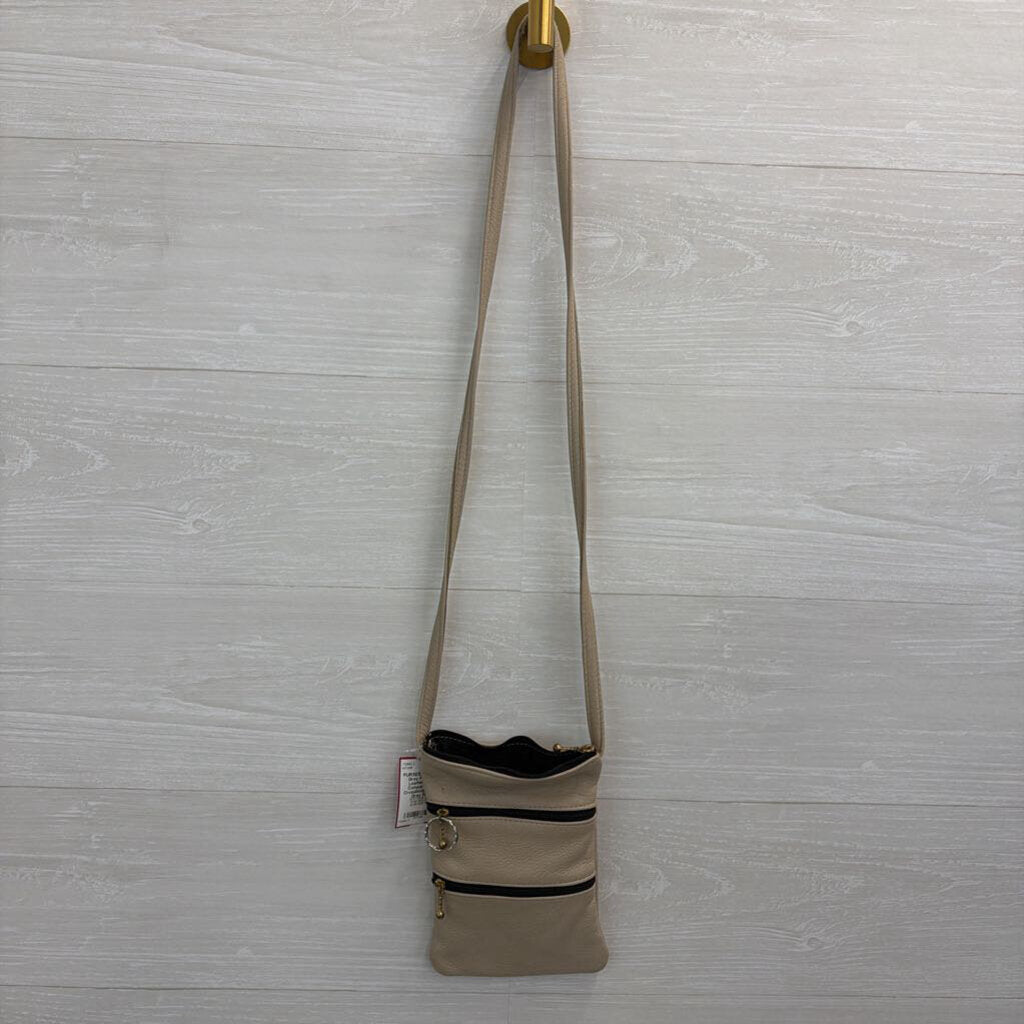 Grey Pebbled Leather Multi Compartment Crossbody Purse