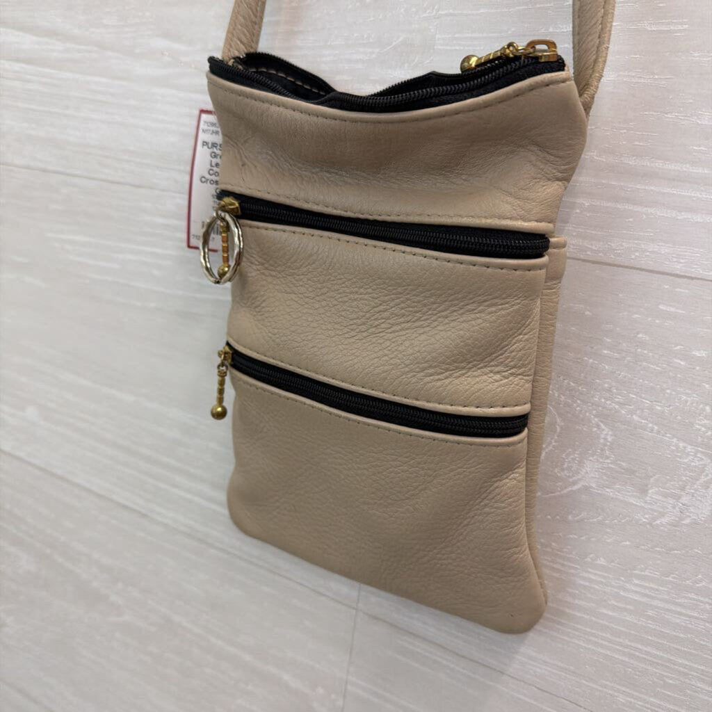 Grey Pebbled Leather Multi Compartment Crossbody Purse