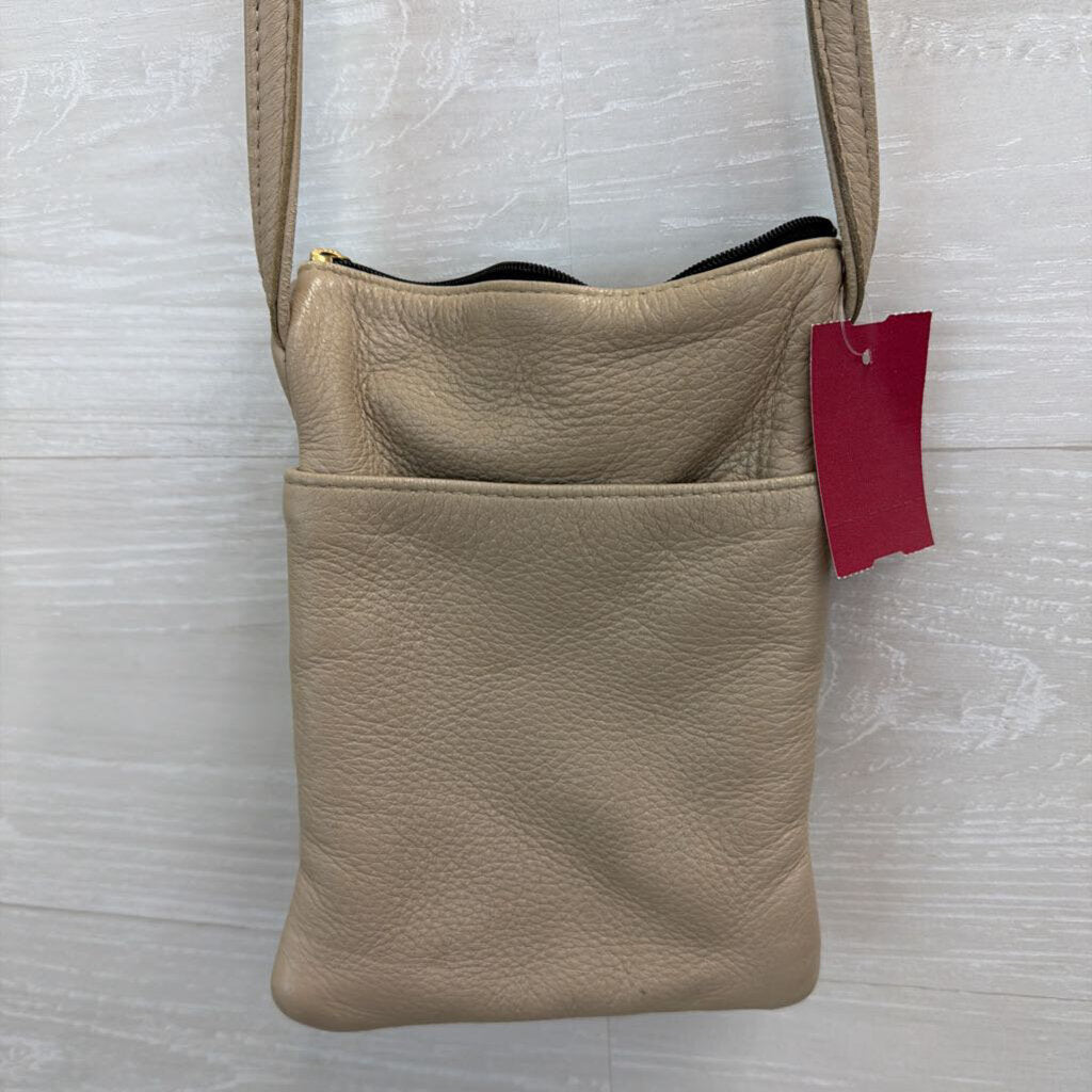 Grey Pebbled Leather Multi Compartment Crossbody Purse